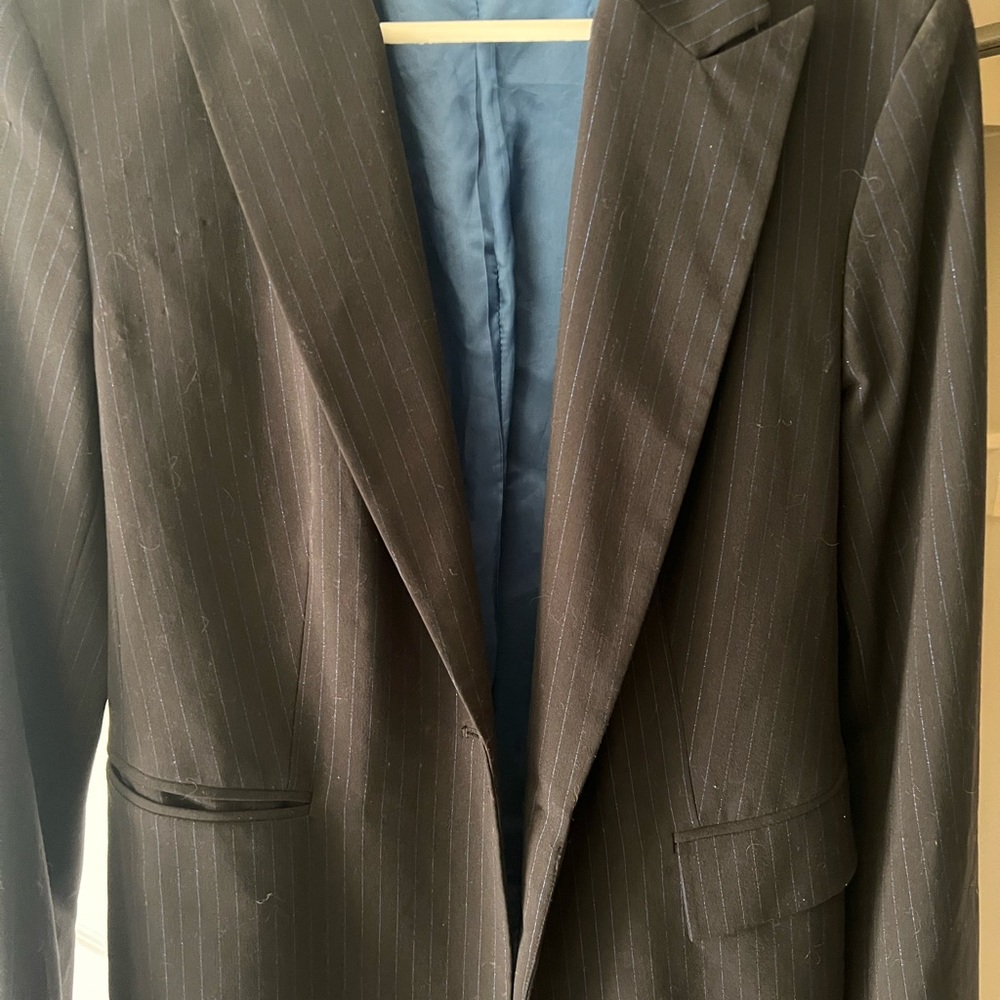 Express black and metallic blue pinstripe blazer with blue lining
